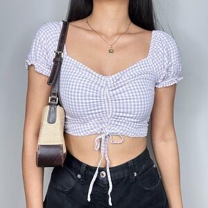 Hollister purple & white Ruched Gingham top
